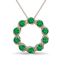 Round Emerald set in 1.80 ctw Women Open Circle Pendant Necklace in 14K Gold Included 16 Inches 14K Gold Chain