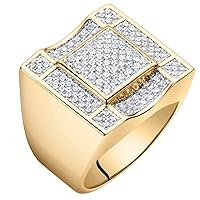 14K Yellow Gold Plated Mens Simulated Diamond Chunky Ring, D-E Color VS Clarity, Sizes 10 to 14