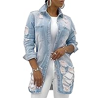 Women's Casual Camouflage Jacket With Pockets Sexy V Neck Long Sleeve Button Down Denim Coat