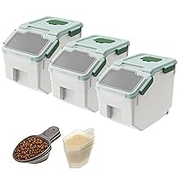 3 Pack 10L/10lb Flour Storage Containers with Scoop, Rice Dispenser Containers with Lid&Wheels, Suitable for Cereal, Pet Food, Dry Food, Baking Supplies in Kitchen/Pantry Organization