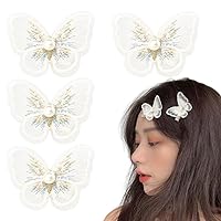 4Pcs Butterfly Hair Clips for Women Girls Small Pearl Butterfly Hair Clips White Butterfly Wedding Hair Accessories for Brides Butterfly Barrettes for Women Ladies Hair Clips for Thin Thick Hair