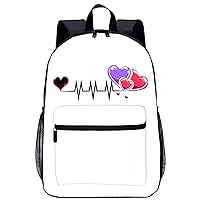 Heart ECG Print 17 Inch Laptop Backpack Large Capacity Daypack Travel Shoulder Bag for Men&Women