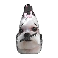 Lovely Maltese Dog Print Cross Chest Bag Sling Backpack Crossbody Shoulder Bag Travel Hiking Daypack Unisex