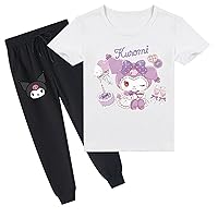 Graphic Clothes Set Crewneck Tee Shirt and Jogging Pants Short Sleeve Pullover Tops for Kid Girls