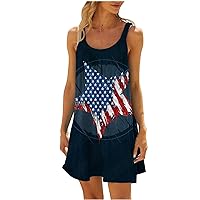 E-655 Black Womens Sleeveless Dresses USA Flag Graphic Loose Fit Dresses for Ladies Boat Neck Beach Lounge Hawaiian Ruched Tie Dye Tropical Midi Fall Summer Dresses 2024 VU L