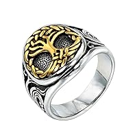 Men's Stainless Steel Vintage Tree of Life Signet Ring for Women Antique Silver Religious Jewelry