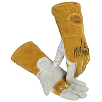 Caiman Genuine Goatskin Leather White KontourTM TIG/MIG Gloves (Large/Yellow)