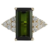10.65 Carat Natural Green Tourmaline and Diamond (F-G Color, VS1-VS2 Clarity) 14K Yellow Gold Luxury Cocktail Ring for Women Exclusively Handcrafted in USA