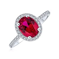Bling Jewelry 3CT 2CTW Genuine or Garnet Cubic Zirconia CZ Pave Oval Solitaire Halo Red Pink Simulated Garnet Cocktail Engagement Ring For Women .925 Sterling Silver January Birthstone