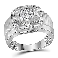 The Diamond Deal 10kt White Gold Mens Round Diamond Square Ribbed Cluster Ring 3/4 Cttw