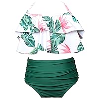 Girl Bathing Suit with Guard Suit Swimwear Bikini Print Little Beach Bathing Wear Floral Two Ruffles Kids Little Piece