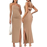 Women's Strapless Sleeveless Bodycon Dress Backless Rib Knit Cocktail Party Tube Dresses