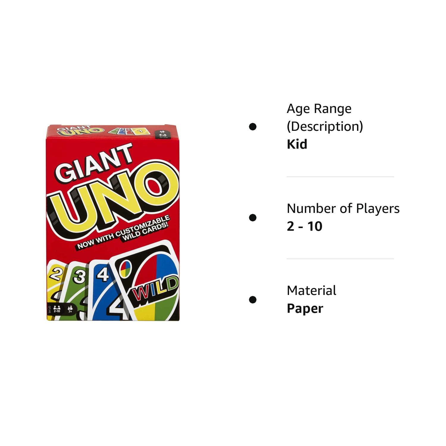 ​Giant UNO Card Game for Kids, Adults & Family Night, Oversized Cards & Customizable Wild Cards for 2-10 Players
