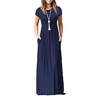 GRASWE Womens Maxi Dress Causal Loose Half-Sleeve Dress Pockets Elastic Waist Daily Life Work for Summer