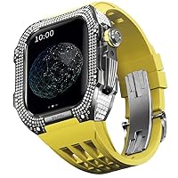 KANUZ Uhren-Modifikationsset, Luxus-Uhrenarmband-Kit für Apple Watch 8 Ultra 45 mm Luxus-Viton-Armband Titangehäuse für iWatch 7 8 45 mm Upgrade-Modifikation (Farbe: Gelb 5, Größe: 45 mm)