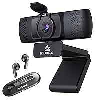 NexiGo AutoFocus 1080P Webcam Kits, 2021 N930P FHD USB Web Camera with Privacy Cover & Microphone, Air T2 Ultra-Thin Wireless Earbuds, for Zoom/Skype/Teams, MAC PC