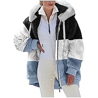 Oversized Fuzzy Fleece Jackets For Women Fashion 2023 Color Block Faux Fur Cardigan Coat Shaggy Warm Winter Outerwear