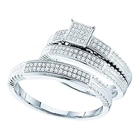 The Diamond Deal Sterling Silver His Hers Round Diamond Square Matching Wedding Set 1/4 Cttw