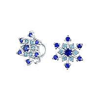 Christmas Snow Flake Holiday Party CZ Royal Ice Blue Aqua Cubic Zirconia Star Blue Snowflake Stud Earrings Pierced or Clip On For Women Teens Silver Plated