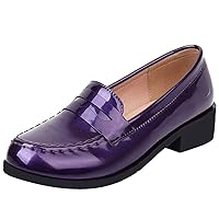 Caradise Women's Patent Leather Loafers Block Heel Slip On Casual Shoes