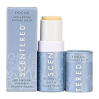 Scentered Focus Aromatherapy Essential Oils Balm Stick - for Concentration, Alertness & Clarity - All-Natural Blend of Peppermint, Cedarwood, Rosemary