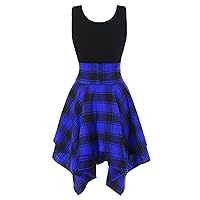 Spring Dresses for Women 2024 Trendy, Fashion Sleeveless Cold Shoulder Cross Up Plaid Irregular Dress, S L2