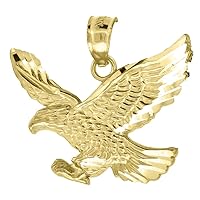 10k Yellow Gold Mens Sparkle Cut Flying Eagle Bird Charm Pendant Necklace Measures 19.2x19.10mm Wide Jewelry Gifts for Men