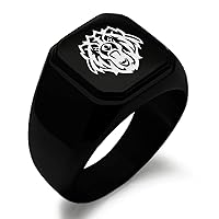 Stainless Steel Tribal Bear Square Flat Top Biker Style Polished Ring
