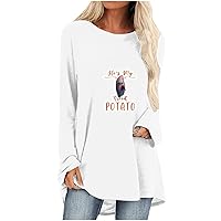 Womens Tops Loose Fit,Mid-Length Solid Color Shirt Casual Crewneck Long Sleeve Tee Fall Winter Bottoming Blouse