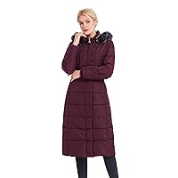 Women's Vegan Down Hooded Jacket,Max Long Puffer Winter Warm Coat,Long-Sleeve Full-Zip Water-Resistant Thicken Parka