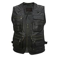 Men's 10 Pockets Work Utility Vest Military Waistcoat Safari Travel Vest Workwear Leather Jacket