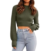 GeGekoko Womens Sexy Crew Neck Cropped Sweaters Ribbed Knit Long Sleeve Crop Tops Pullover
