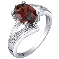 PEORA Solid 14K White Gold Diamond and Genuine or Created Gemstone Solitaire Bypass Ring for Women, Oval Shape 8x6mm, Sizes 5 to 9