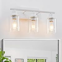 3 Light White Bathroom Light Fixtures Vanity Light Over Mirror Modern Wall Lighting Sconces Rustic Industrial Wall Lamp for Bathroom, Bedroom, Living Room E26 Socket with Glass Shade