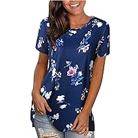 Womens Tops Spring 2024 3/4 Summer Womens Short Sleeve Crew Neck Floral Printed Top T Shirts Casual Shirts Tee