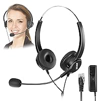 Hands-Free Call Center Noise Cancelling Corded Binaural Headset Headphone with 4-Pin RJ9 Crystal Head and Mic Microphone for Desk Phone - Telephone Counselling Services, Insurance, Hospitals