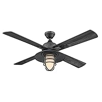 Westinghouse Lighting 7307000 Porto, Craftsman-Style Dimmable LED Ceiling Fan with Light and Remote Control, 52 Inch, Distressed Aluminum Finish, Opal Frosted Glass
