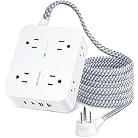 Extension Cord 20 Ft, Power Strip Surge Protector with 8 Outlets 4 USB Ports(2 USB C), Long Cord, Flat Plug, Wall Mount, Desk USB Charging Station for Home Office Essentials
