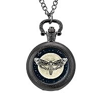 Death Hawkmoth Full Moon Vintage Pocket Watch with Chain Arabic Numerals Scale Alloy Pocket Watch Gift