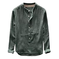 Men's Blouse Retro T Shirts Short Sleeve Color Tops Solid Baggy Men's Blouse Mens Linen Pinstripe Shirt