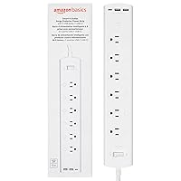 Amazon Basics Rectangular Smart Plug Power Strip, Surge Protector with 6 Individually Controlled Outlets and 3 USB Ports (1 USB C), 2.4 GHz Wi-Fi, Works with Alexa, White