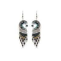 Crescent Half Moon Silk Thread Long Beaded Metal Dangles Earrings - Women Fashion Handmade Jewelry Boho Accessories