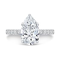 Siyaa Gems 3 CT Pear Moissanite Engagement Rings Wedding Bridal Ring Sets Solitaire Halo Style 10K 14K 18K Solid Gold Sterling Silver Anniversary Promise Ring Gift