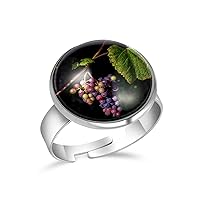 Grapes Fruit Grapevine Wine Adjustable Rings for Women Girls, Stainless Steel Open Finger Rings Jewelry Gifts
