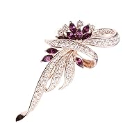 FAIRY COUPLE Rose Gold Finish Flowers Floral Pin Brooch with Amethyst Purple and Clear Crystals BR132