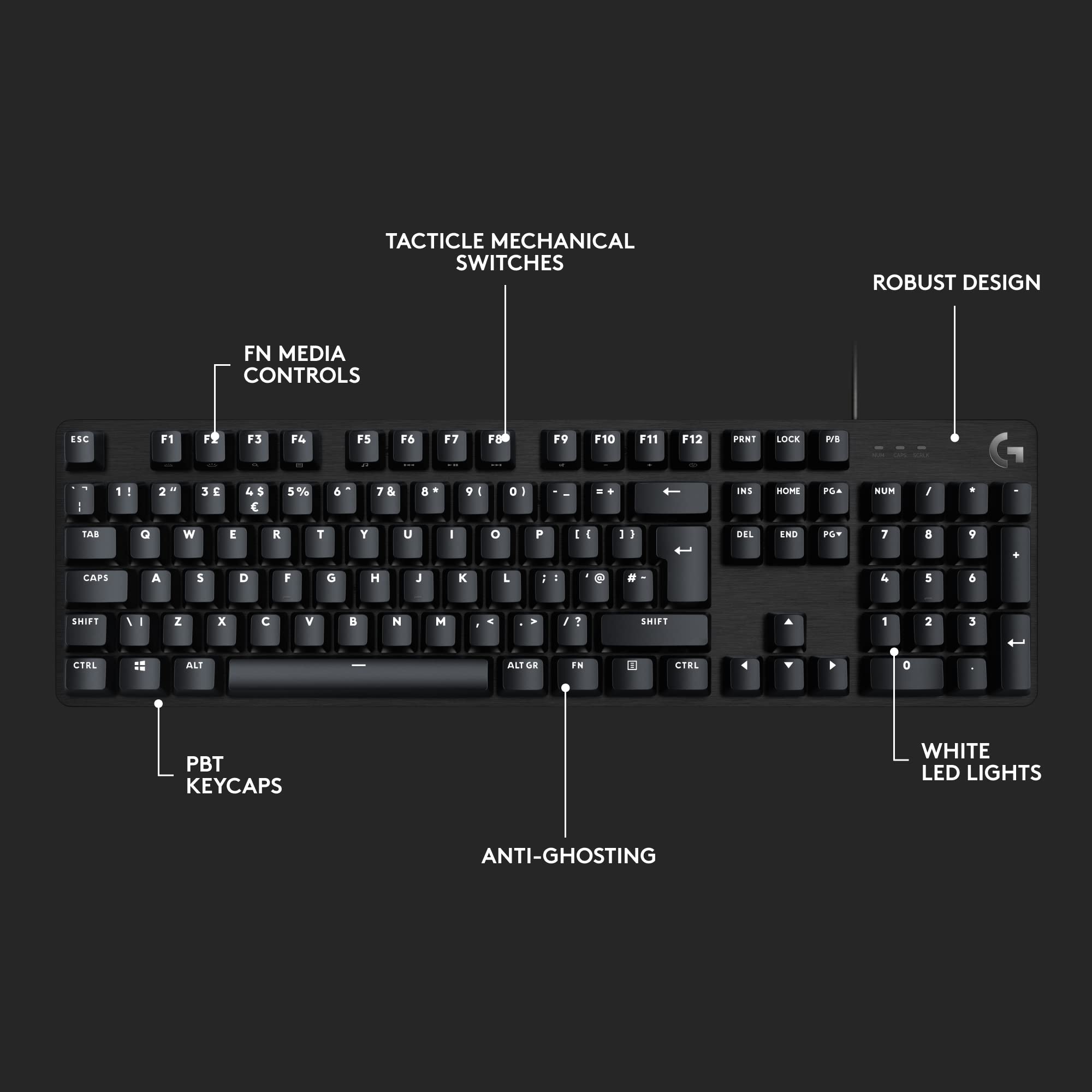 Logitech G413 SE Full-Size Mechanical Gaming Keyboard - Backlit Keyboard with Tactile Mechanical Switches, Anti-Ghosting, Compatible with Windows, macOS, QWERTY UK English Layout - Black