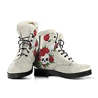 Sugar Skull Roses Vegan Leather Boots With Faux Fur Lining