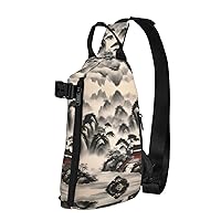 Landscape Painting Print Crossbody Backpack Casual Adjustable Bag Multifunctional Sling Backpack