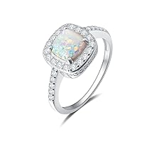 Carleen Created Opal Ring 925 Sterling Silver October Birthstone Cubic Zirconia CZ Halo Engagement Wedding Ring Fine Jewelry Gift for Women Girls, All Size