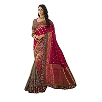Brown Red Wedding Ceremony wear Woman Designer Silk Saree Blouse Heavy work Indian Bollywood Bride'smaid Sari 3164